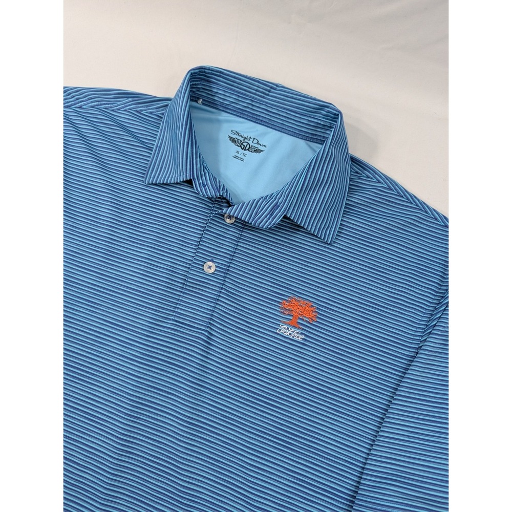 Straight Down Golf Polo Oak Tree National Dark Striped Blue Pullover XL